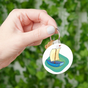 Bright Cartoon Boat with Sail Fun Nautical Keychain