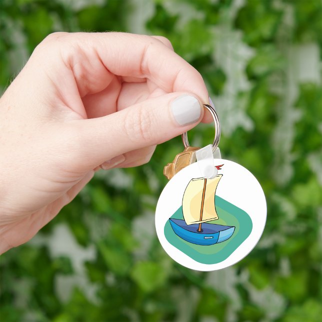 Bright Cartoon Boat with Sail Fun Nautical Keychain (Creator Uploaded)