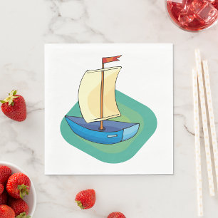 Bright Cartoon Boat with Sail Fun Nautical Napkins