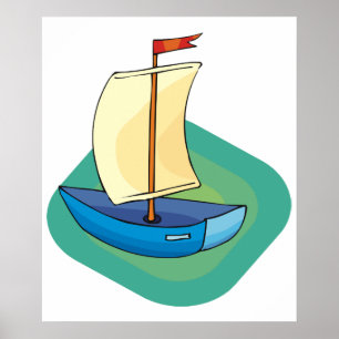 Bright Cartoon Boat with Sail Fun Nautical Poster
