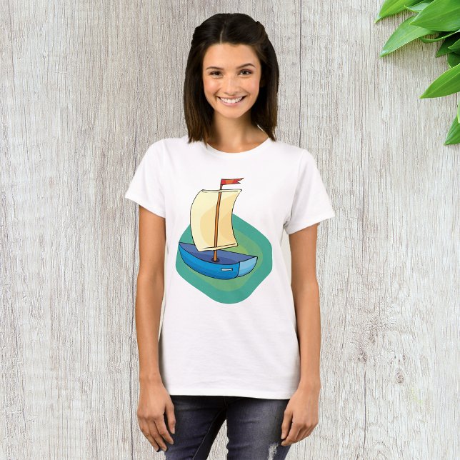 Bright Cartoon Boat with Sail Fun Nautical T-Shirt (Creator Uploaded)