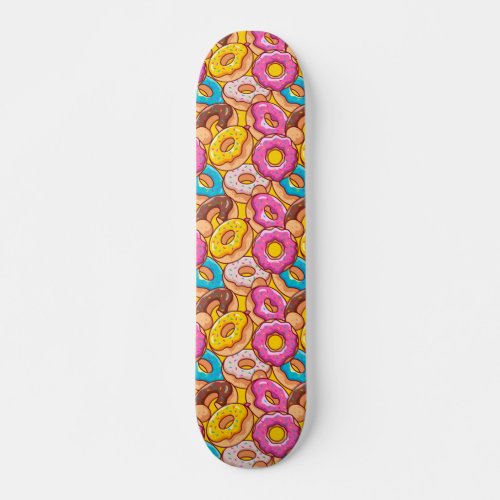 Bright cartoon donuts skateboard