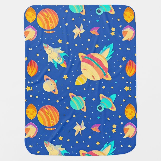 Bright Cartoon Planets Fun Space Kids Design🚀 Baby Blanket (Front)