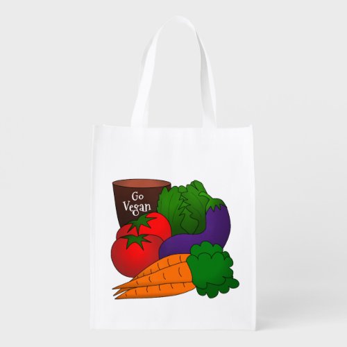 Bright Cartoon Vegetables Go Vegan Grocery Bag
