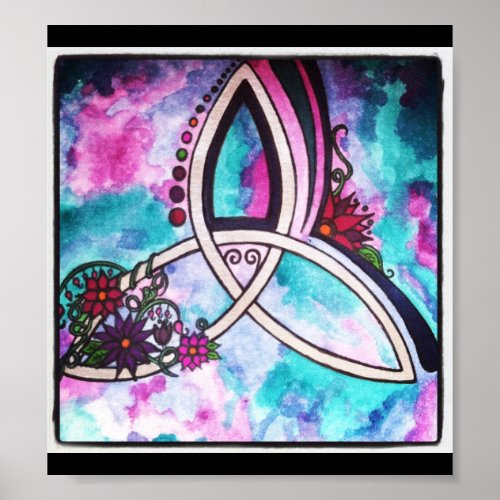 Bright Celtic floral triquetra Poster