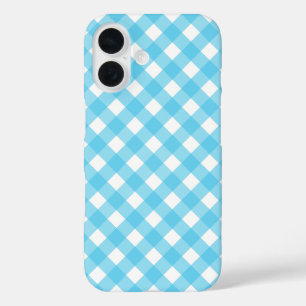 Bright cerulean blue gingham iPhone 16 case