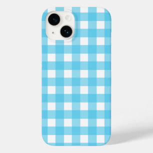 Bright cerulean blue gingham Case-Mate iPhone 14 case