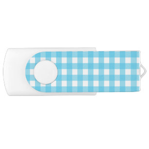 Bright cerulean blue gingham flash drive
