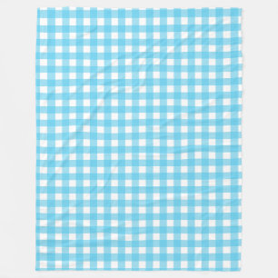 Bright cerulean blue gingham fleece blanket