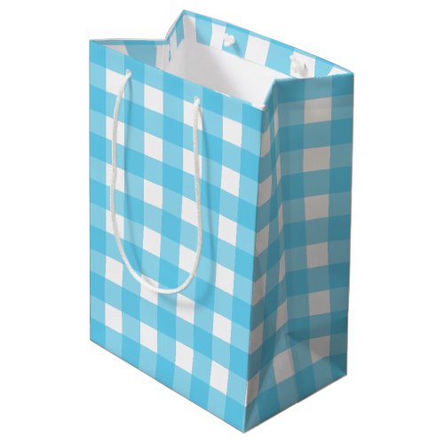 Bright cerulean blue gingham medium gift bag