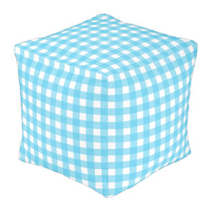 Bright cerulean blue gingham pouf