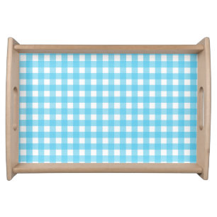 Bright cerulean blue gingham serving tray
