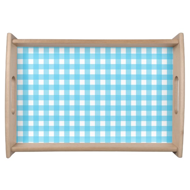Bright cerulean blue gingham serving tray (Front)