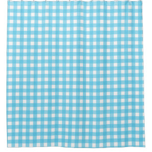Bright cerulean blue gingham shower curtain
