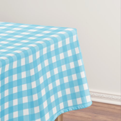 Bright cerulean blue gingham tablecloth
