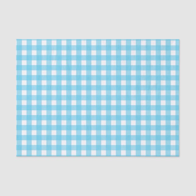 Bright cerulean blue gingham tissue paper (Front)