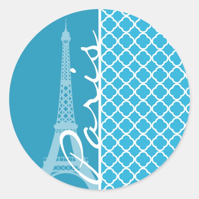 Bright Cerulean Quatrefoil Classic Round Sticker (Front)