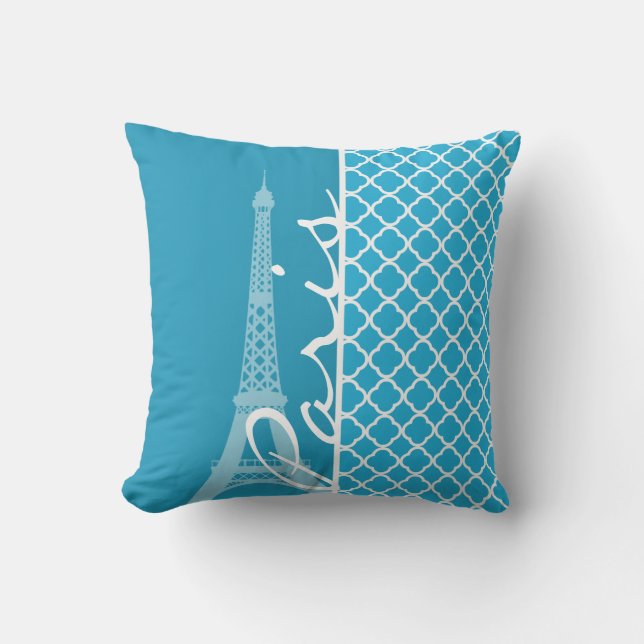 Bright Cerulean Quatrefoil Throw Pillow (Front)