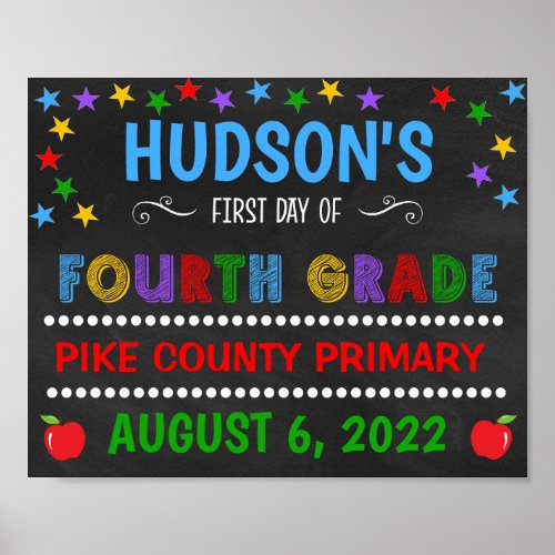Bright Chalkboard First Day of Fourth Grade Sign