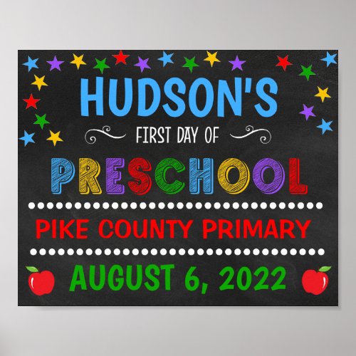 Bright Chalkboard First Day of Preschool Sign