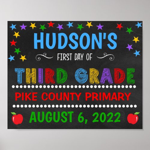 Bright Chalkboard First Day of Third Grade Sign