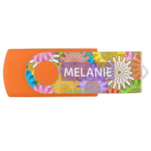 Bright Chaotic Hippy Flower Pattern Personalised Flash Drive