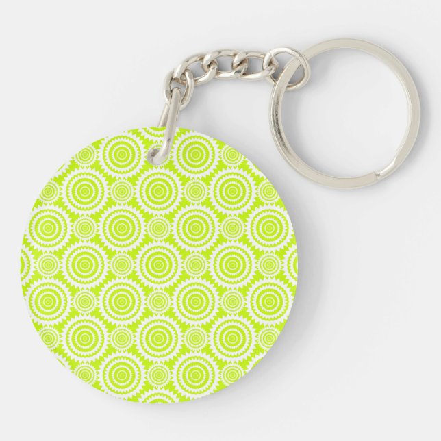 Bright Chartreuse Day Glow Geometric Pattern Keychain (Back)