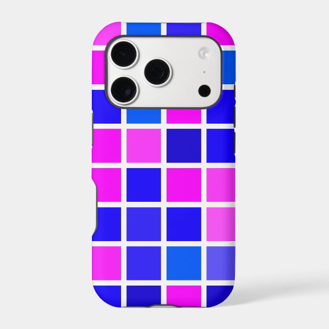 Bright Checkered Pattern in Pink and Blue Case-Mate iPhone Case (Back)