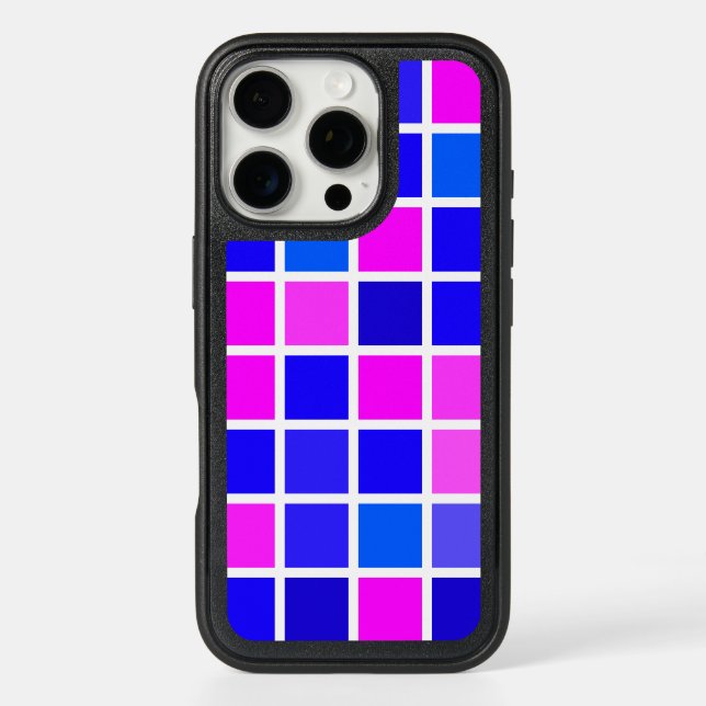 Bright Checkered Pattern in Pink and Blue Otterbox iPhone Case (Back)