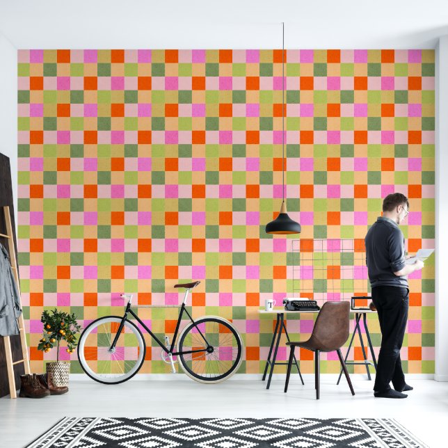 Bright checks retro groove wallpaper  (Living Room)
