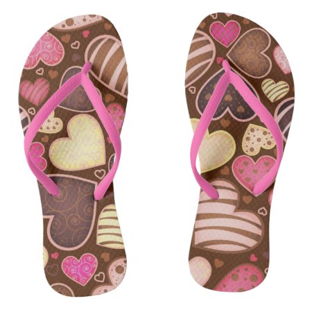 Bright & Cheerful Brown And Pink Hearts Flip Flop