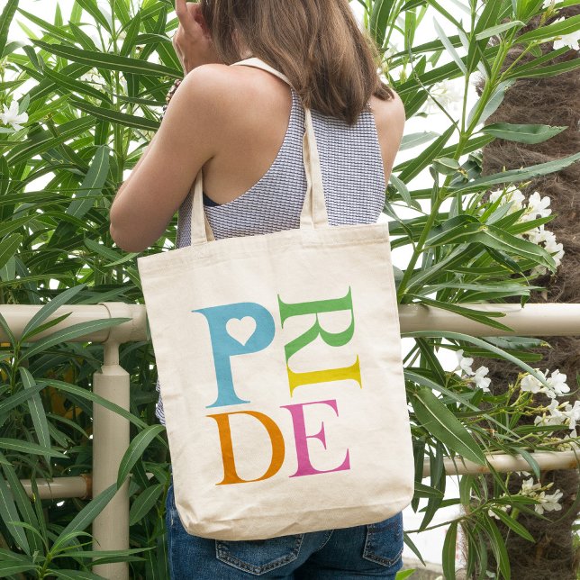 BRIGHT CHEERFUL COLOURFUL FUN PRIDE TYPOGRAPHY TOTE BAG (Creator Uploaded)