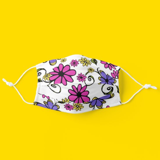 Bright Cheerful Doodle Print Flowers Pattern Cloth Face Mask