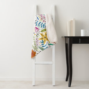 Bright Cheerful Floral Pattern Colorful Sherpa Blanket
