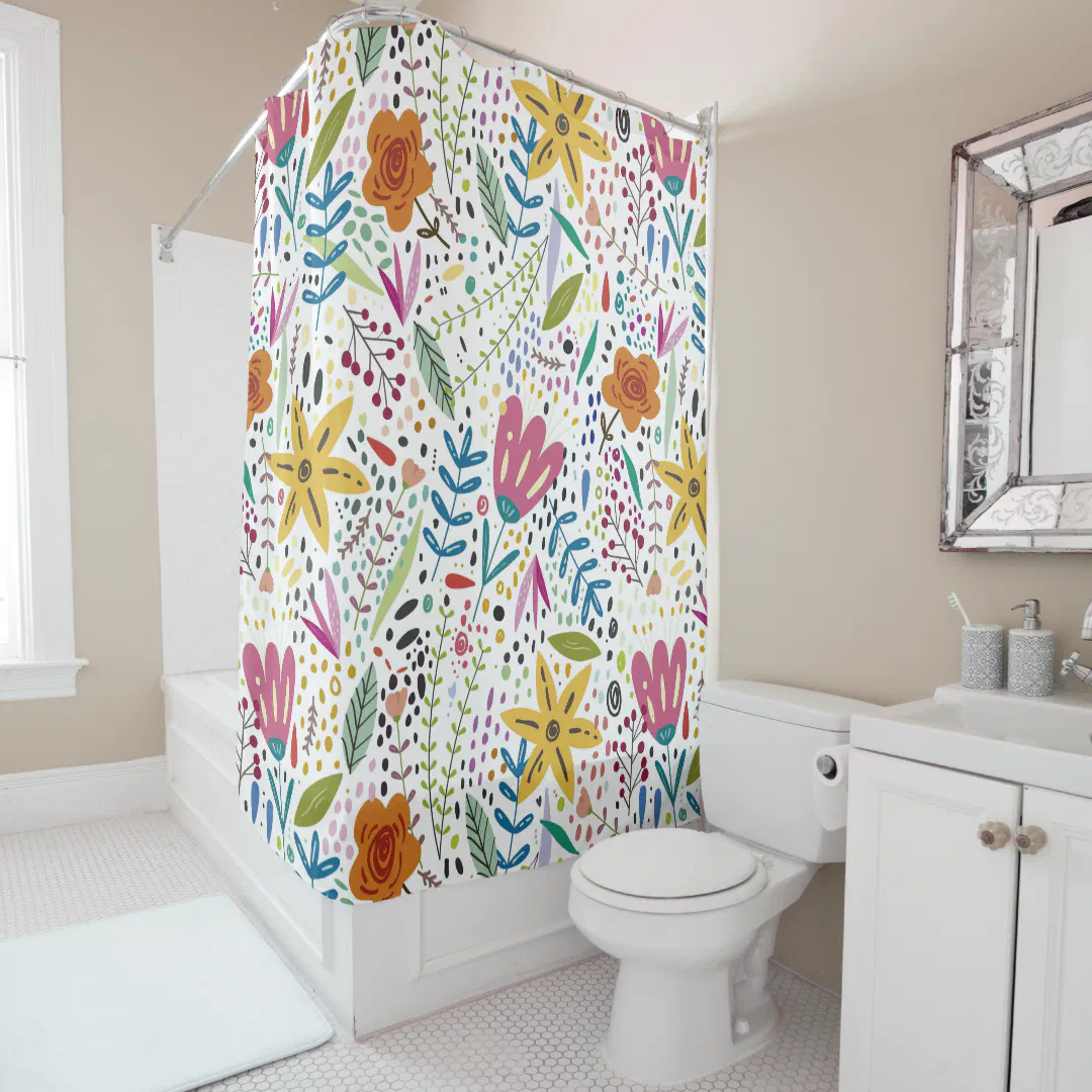 Bright Cheerful Floral Pattern Colorful Shower Curtain (In Situ)