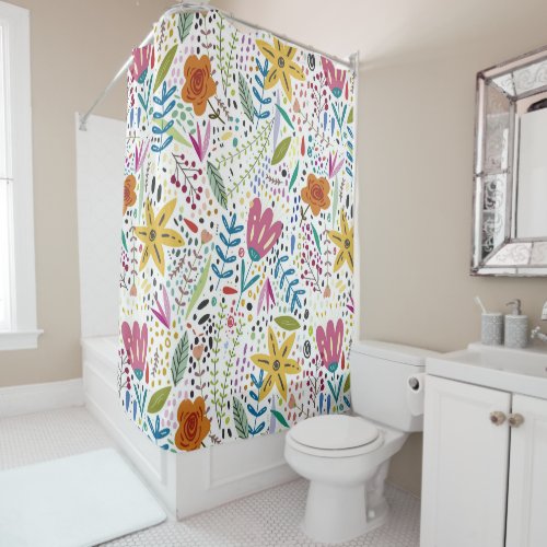 Bright Cheerful Floral Pattern Colorful Shower Curtain