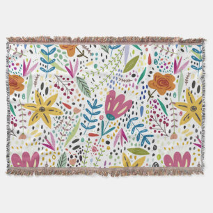 Bright Cheerful Floral Pattern Colorful Throw Blanket