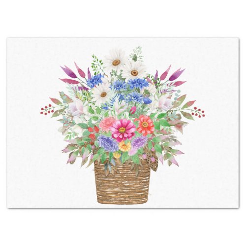 Bright Cheerful Florals in a Basket Decoupage  Tissue Paper