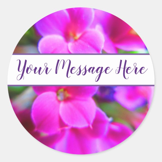 Bright Cheerful Flowers Pink Magenta Purple Custom Classic Round Sticker (Front)