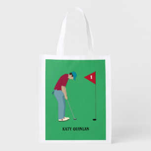 Bright, Cheerful Green Golfing Themed Grocery Bag
