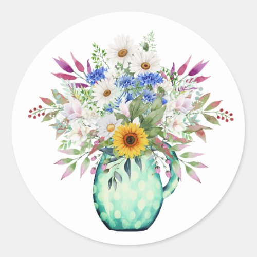 Bright Cheerful Summer Florals Classic Round Sticker