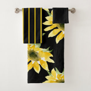 Bright Cheerful Sunflower & Black Bath Set