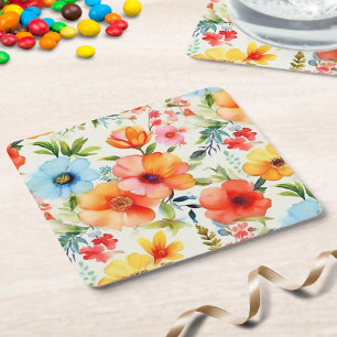 Bright Cheerful Watercolor Poppy Floral Coaster