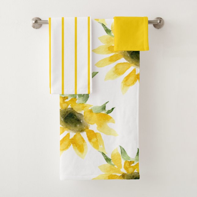 Bright Cheerful Watercolor Sunflower Bath Set (Insitu)
