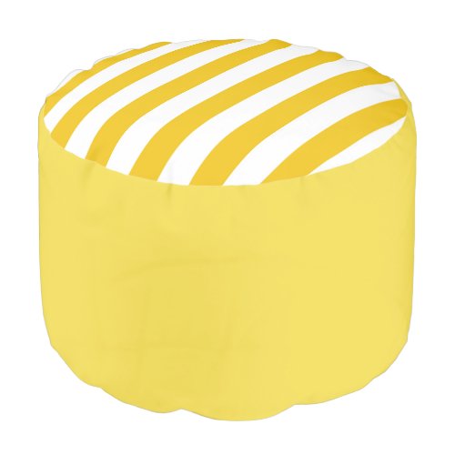 Bright Cheerful Yellow  White Stripes Pouf