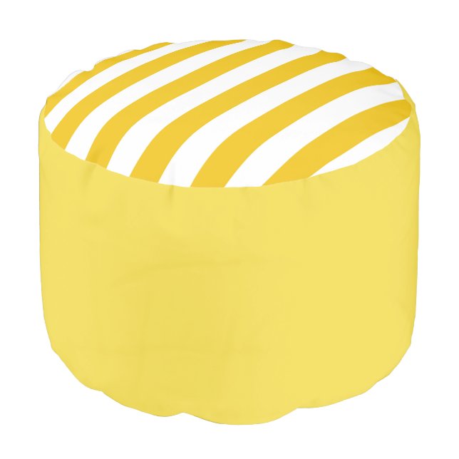 Bright Cheerful Yellow & White Stripes Pouf (Angled Front)