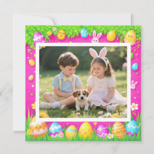 Bright Cheery Happy Easter Family Photo Holiday Card