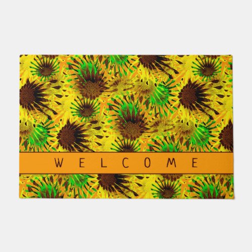 Bright  Cheery Sunflowers with Welcome Doormat