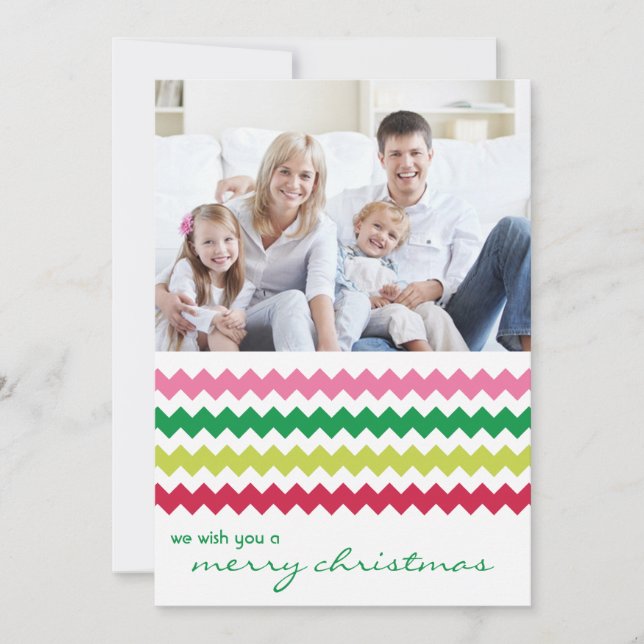 Bright Chevron Chic Family Holiday Flat Card (Front)