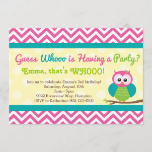 Bright Chevron Owl Birthday Party Invitation
